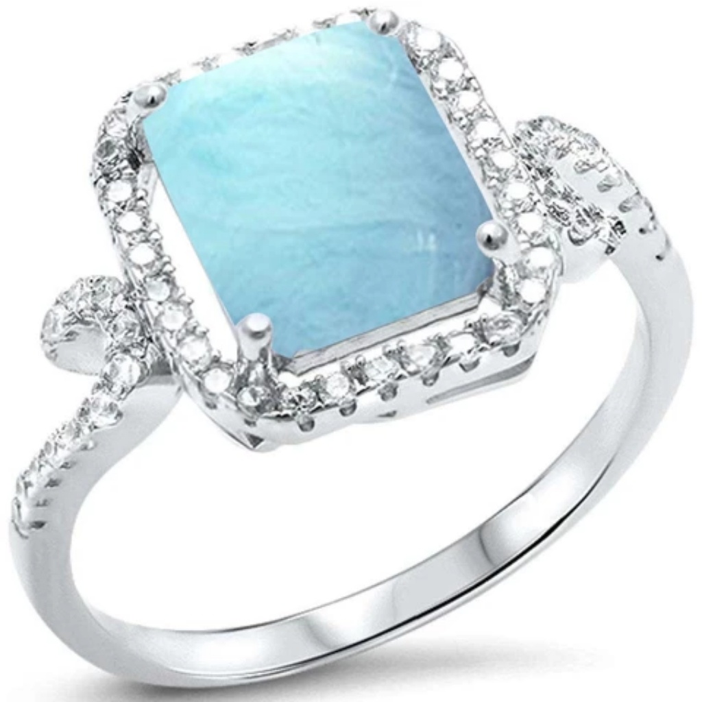 Natural Larimar And Cubic Zirconia Ring 49$